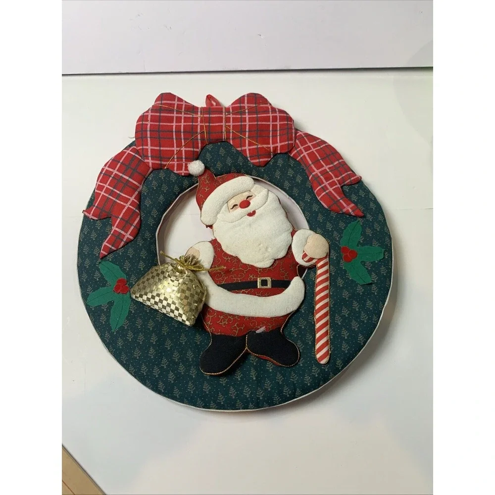 Vintage‎ Christmas Wreath Santa Claus Holiday Puffy Wreath  12